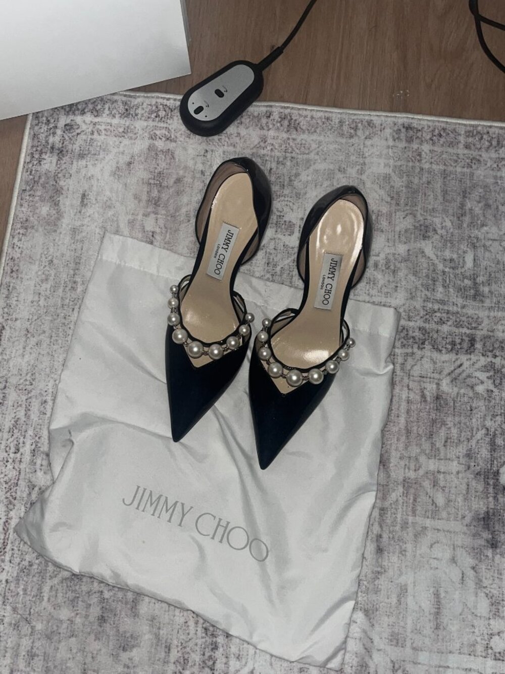 Jimmy Choo Black Aurelie d'Orsay 85mm Pearl Patent Leather Pumps EU 39 / US 8.5 - Picture 5 of 5